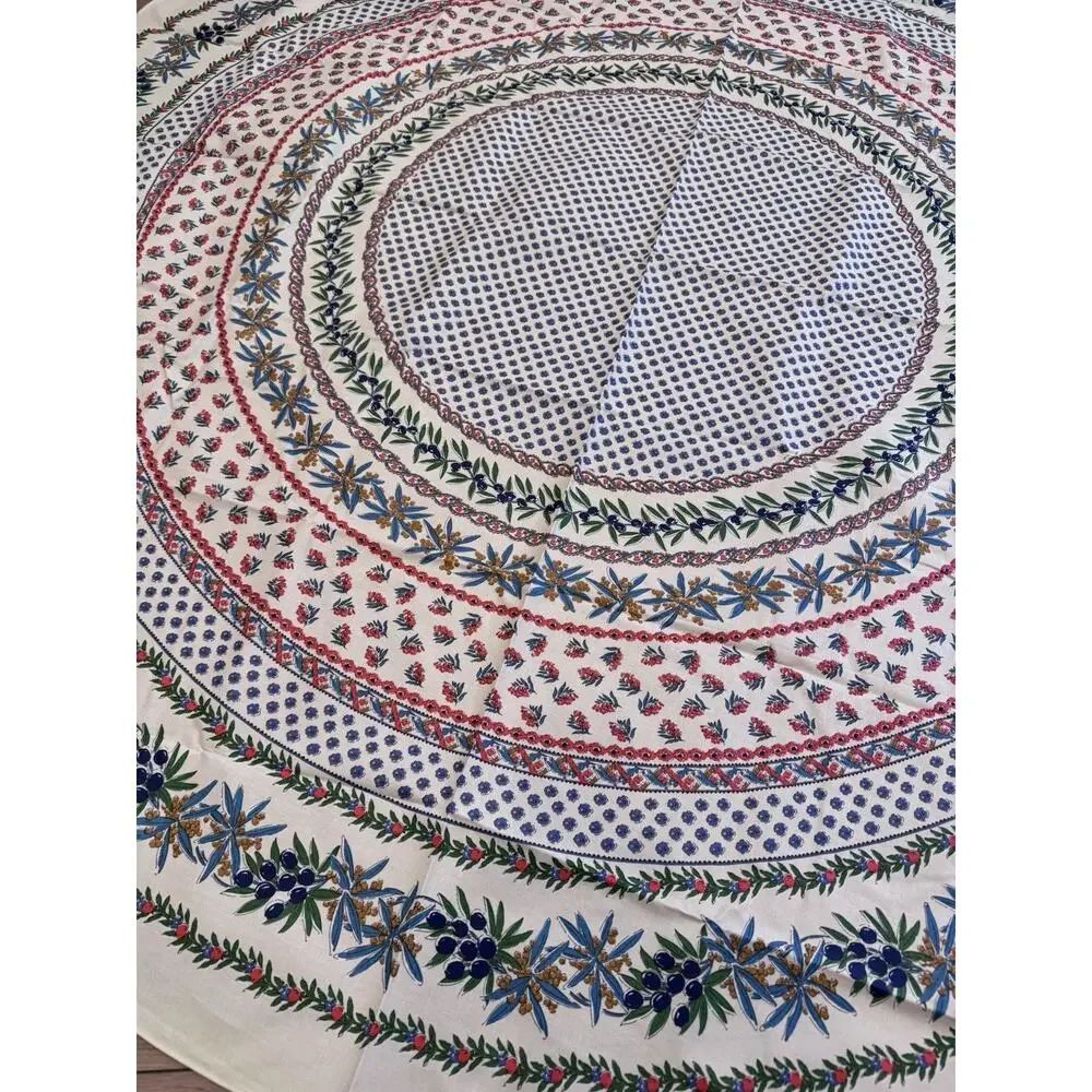 Le Cluny France Olives & Mimosa Provential 69” Round Acrylic Coated Tablecloth